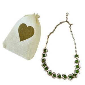 Banana Republic Gold tone Necklace with Green glass bead Stones & crystals